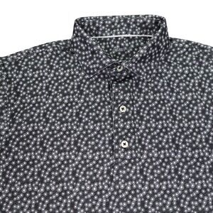 johnnie-O Polo Shirt Mens Small Black White Costner Printed Performance Golf
